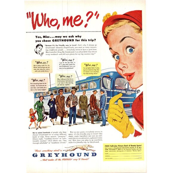 1951 Greyhound Bus Vintage Print Ad Supercoach Passengers Little Girl Wall Art - Picture 1 of 2